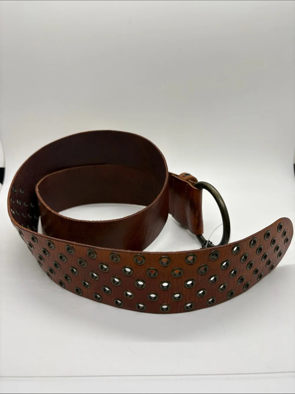 Linnea Pelle Brown Leather Grommet Belt NWT M
